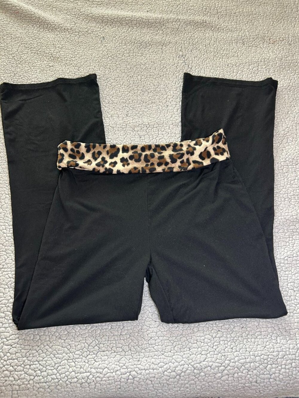 foldover leopard print black flare leggings